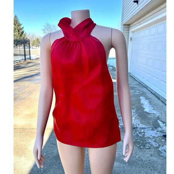 St. John Evening 100% Silk Enamel Red Women’s Halter Tie Neck Blouse Size 10 NWT - Picture 15 of 17
